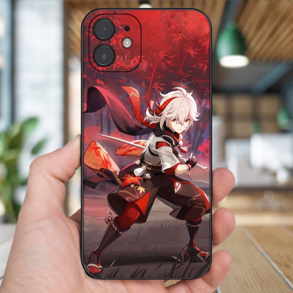 Ốp lưng iPhone 12 dẻo đen cạnh vuông in hình Kazuha Genshin Impact