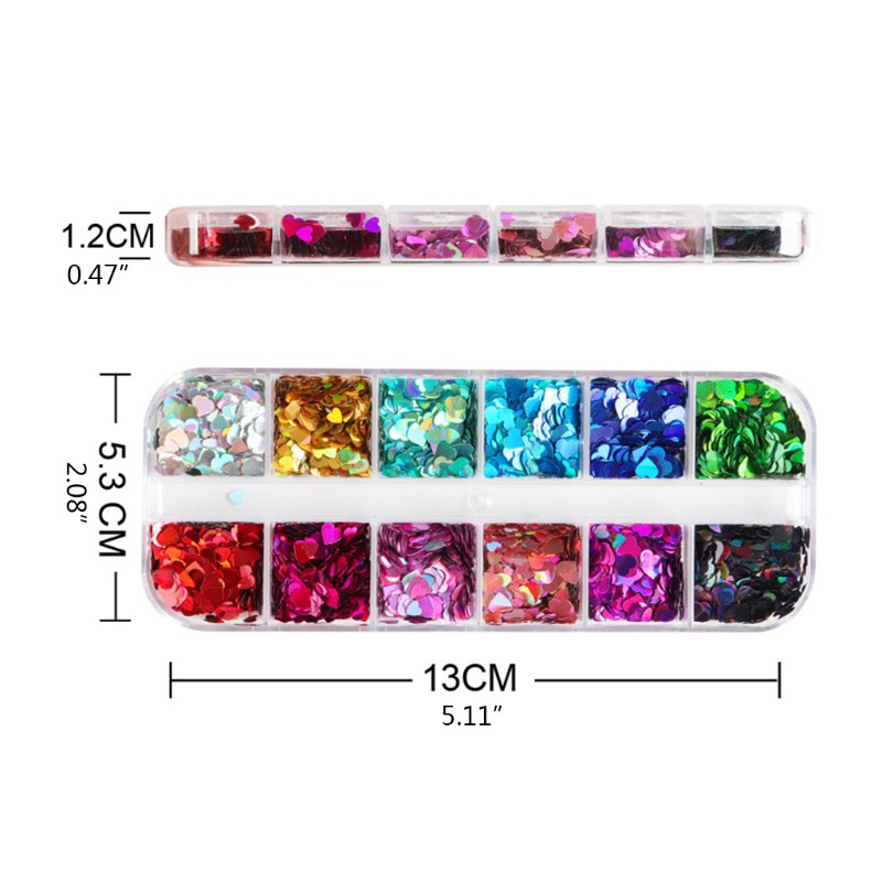 zuoran✨ 12 Grids/Box Holographic Glitter Love Heart Shape Epoxy Resin Filling Sequins