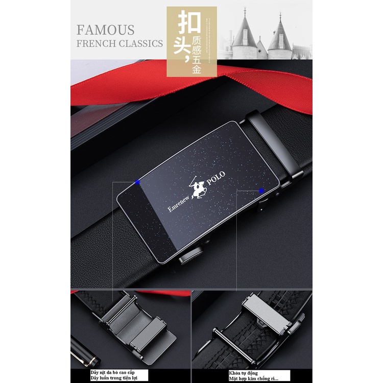 Thắt Lưng Da Bò Nam Cao Cấp EMRENEW POLO 2 Lớp Full Hộp Đựng Bảo Hành 12 Tháng