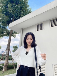 Áo croptop dài tay cổ bẻ V