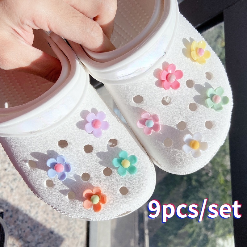 Set 9 Giày Ba Chiều Đính Nút Họa Tiết Hoa Thời Trang Cho Bé