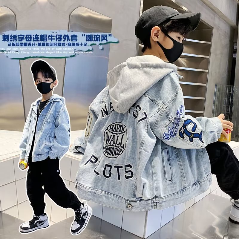 Áo khoác BXPB denim cổ bẻ phong cách Hàn Quốc thời trang dành cho trẻ em 3-15 tuổi