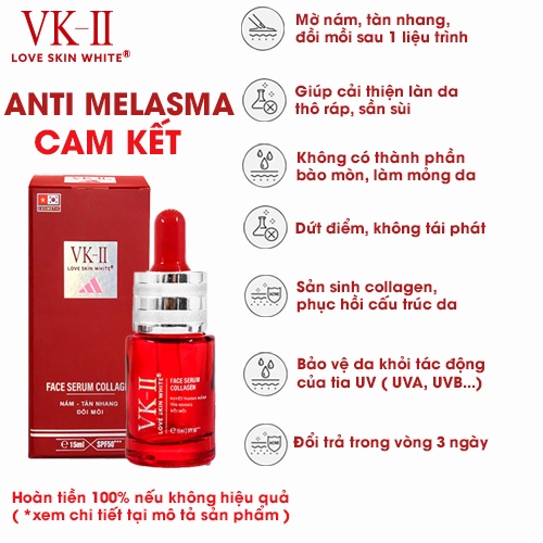 Tinh chất dưỡng da mờ nám, tàn nhang, đồi mồi VK-II Love Skin White Face Serum Collagen 15ml