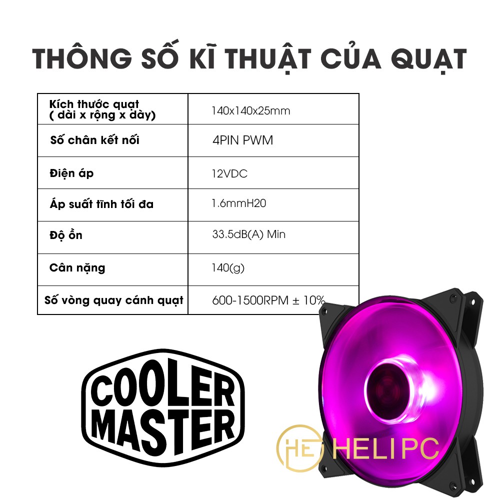 Quạt tản nhiệt Cooler Master MasterFan MF140R RGB - Quạt Fan Case RGB 14cm