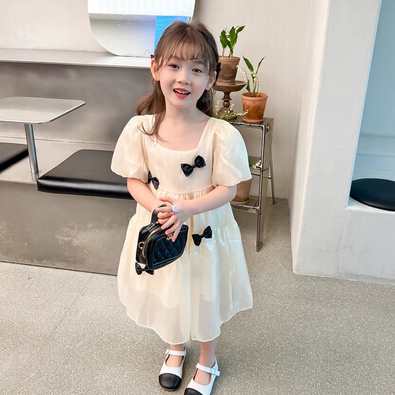 Đầm Công Chúa Cổ Vuông Tay Ngắn Thời Trang Mùa Hè Cho Bé Gái