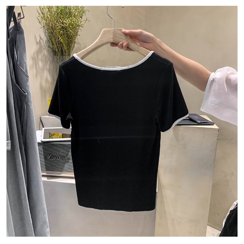 Áo thun SUXI tay ngắn cổ chữ U màu trơn thời trang mùa hè dành cho nữ