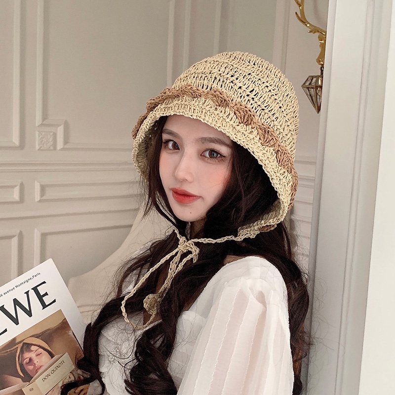 Nón Tai Bèo Đan Cói Mỏng Thoáng Khí Gấp Gọn Kiểu Nhật Bản Thời Trang Mùa Hè Cho Nữ