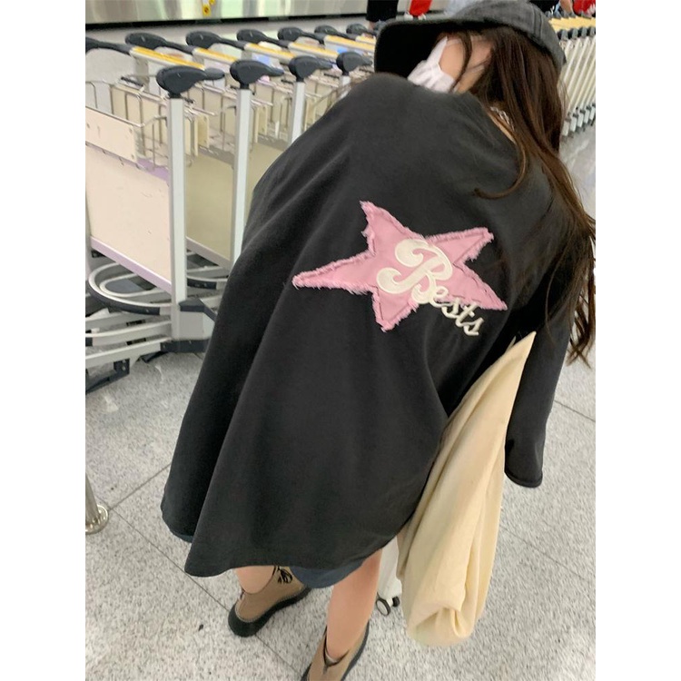 Aqiu 'S Shop ins Áo Thun Sweatshirt Tay Dài Giả Hai Mảnh Giặt Rửa Được Phong Cách Mới Mùa Thu 2022