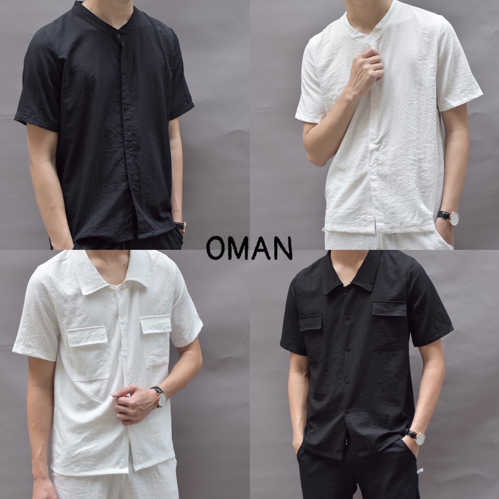 Đồ bộ nam mùa hè, bộ quần áo đũi Linen nam cổ tàu, cổ bẻ dày dặn - OMAN BH21