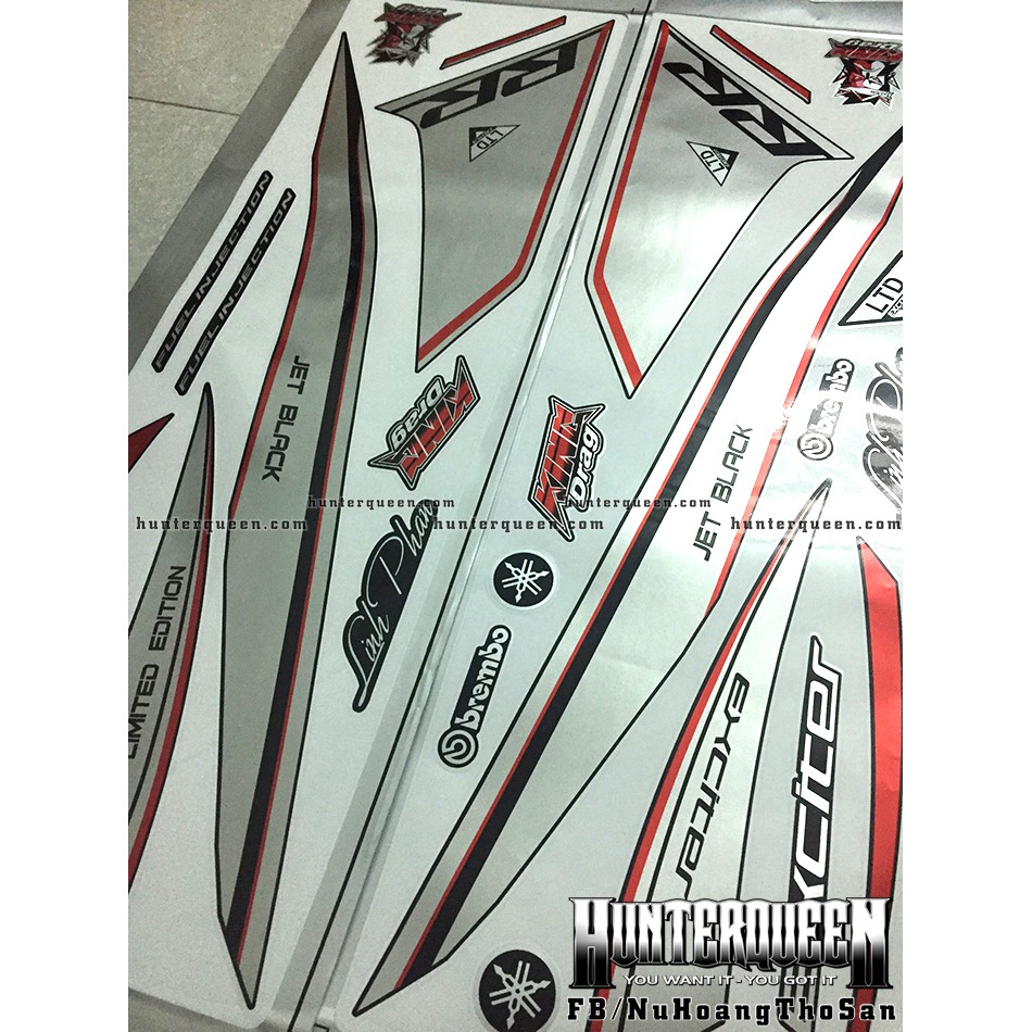 Tem Exciter 150. Tem rời CANDY, chữ RR bạc đỏ, dán xe đen. Xe màu khác vui lòng inbox