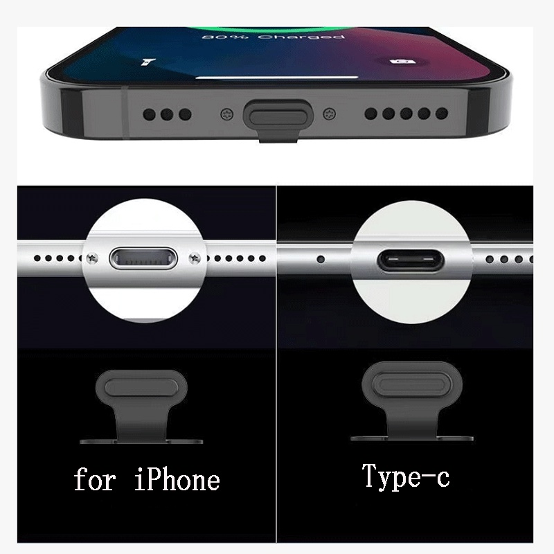 Nút Bịt Chống Bụi Cổng Sạc Điện Thoại iphone Bằng Silicon Loại C Màu Trơn Đơn Giản