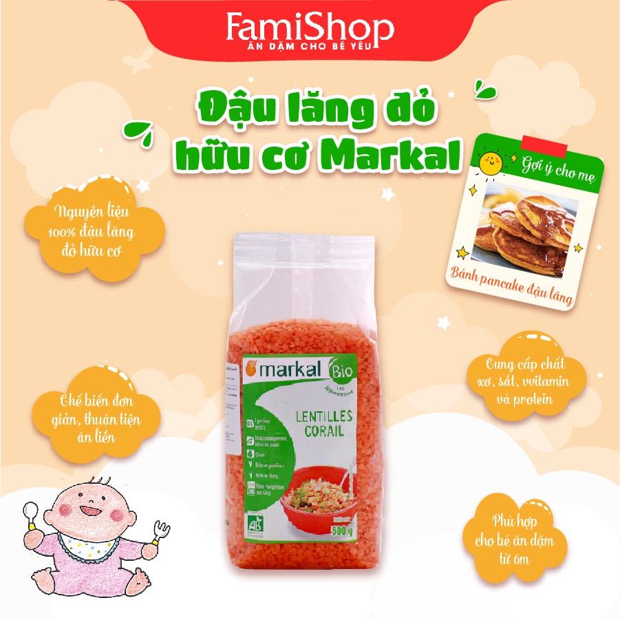 FamiShop Đậu lăng đỏ cam san hô hữu cơ Markal 500g