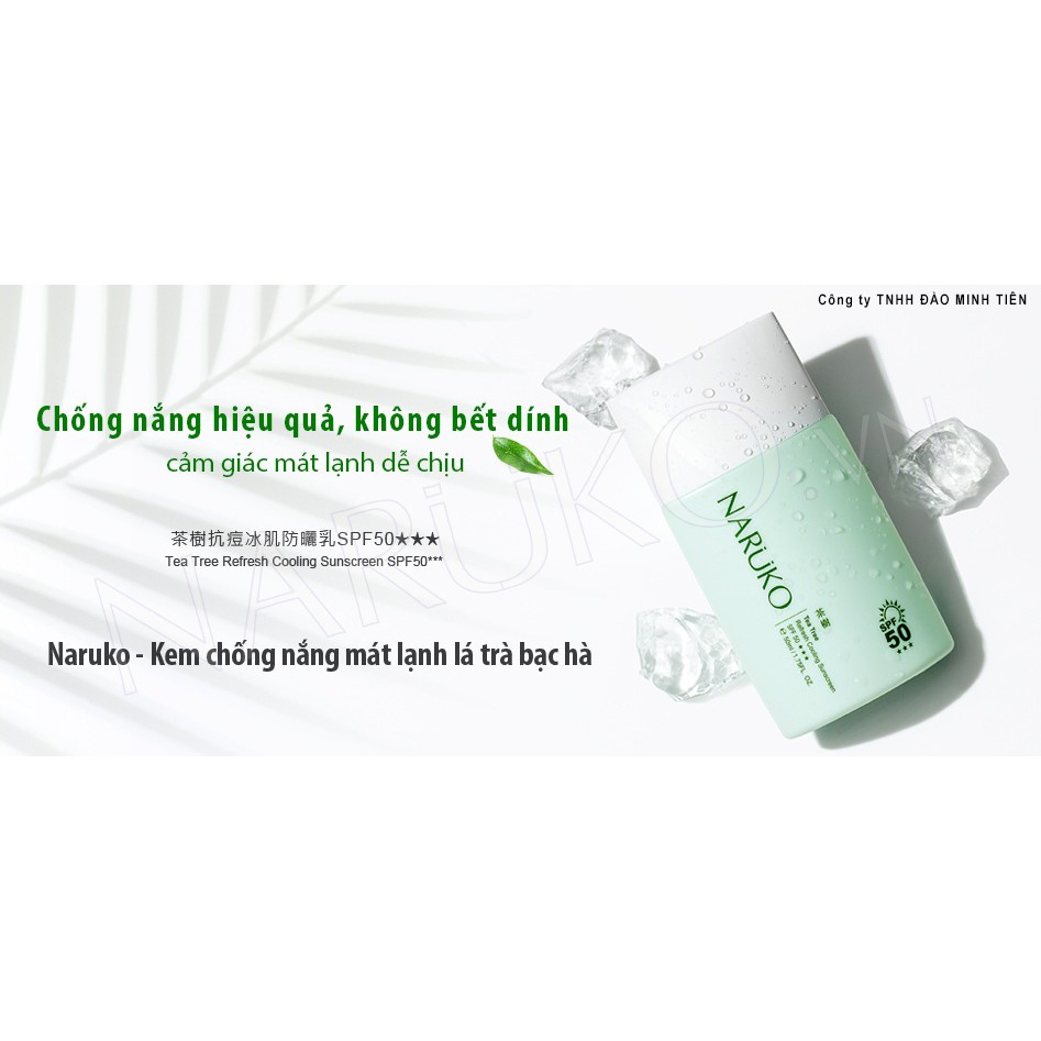 NARUKO - Kem Chống Nắng Tràm Trà Mát Lạnh SPF50 Tea Tree Refresh Cooling Sunscreen SPF50 50ml