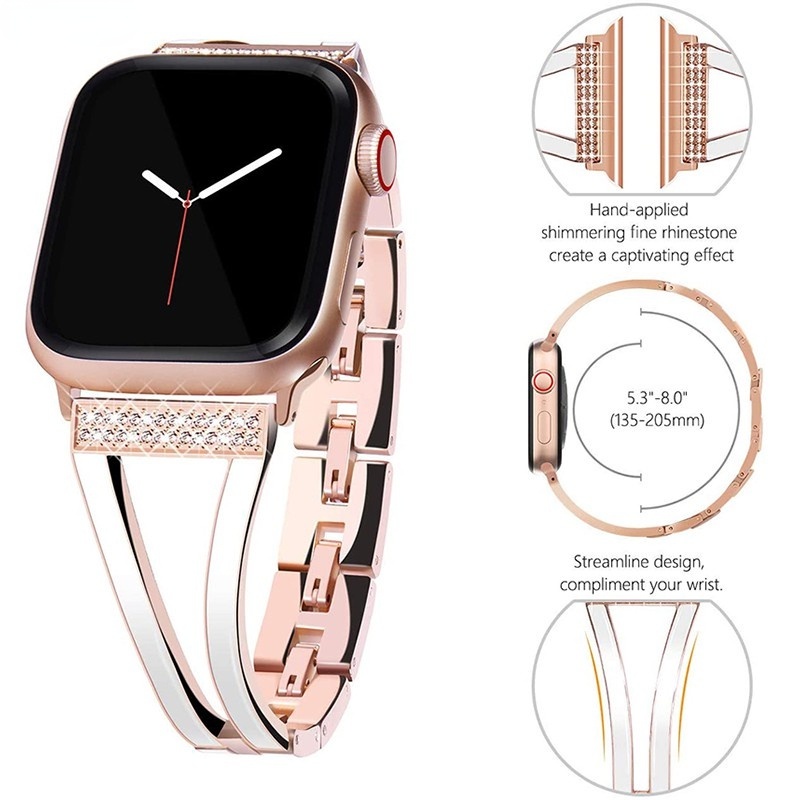 Dây Đeo Đồng Hồ Bằng Kim Loại 41mm 44mm 38 40 45mm Sang Trọng Cho Apple Watch 7th Generation SE 6/5/4/3