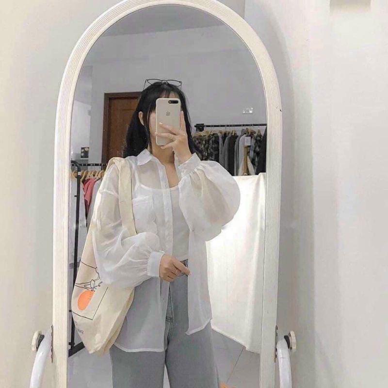 Sét áo sơ mi phôm rộng có kèm áo 2 dây🥰