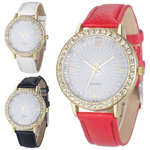 Đồng hồ số La Mã dây giả da đính đá lắp lánh cho nữ