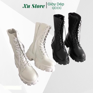 Giày bốt cao cổ cột dây kéo khoá phong cách thời trang cá tính