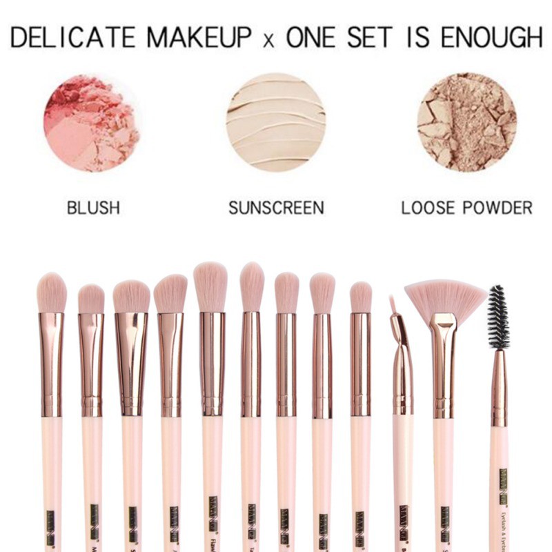 [Hàng mới về] Set 12 cọ trang điểm phấn phủ phấn mắt đa năng đầu lông mềm chất lượng cao