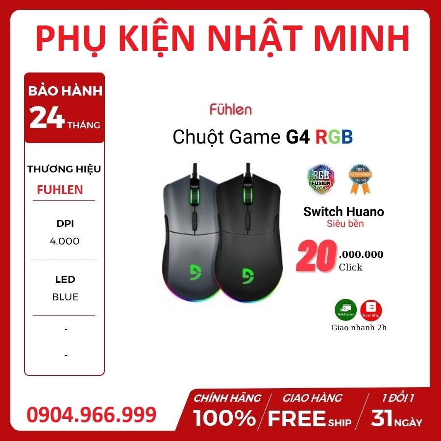 Chuột Gaming Fuhlen G4 RGB (Black/ Gray) - Chuột game ngon rẻ - Chính hãng BH 24 tháng