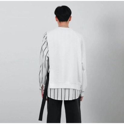 Áo Sweater Mỏng Cổ Tròn Giả Nhiều Lớp Cá Tính Cho Nam Cỡ S-3xl