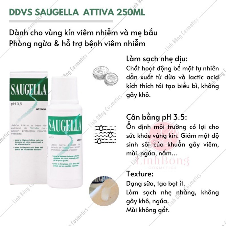 DUNG DỊCH VỆ SINH PHỤ NỮ SAUGELLA ATTIVA 250ML (Nội địa Pháp - đủ bill)