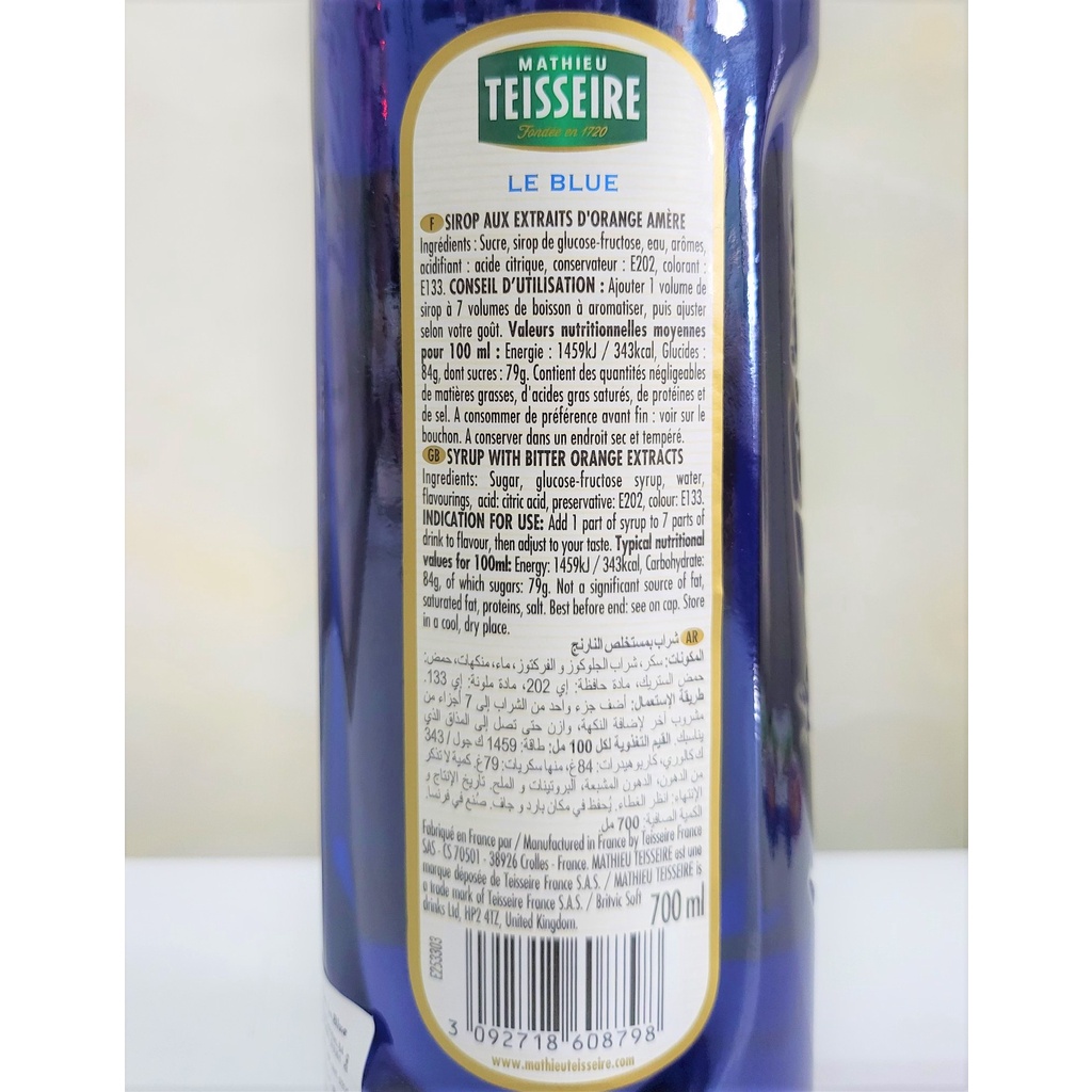 [Chai 700ml] [LE BLUE] SI RÔ PHA CHẾ THỨC UỐNG [France] MATHIEU TEISSEIRE Syrup Curacao