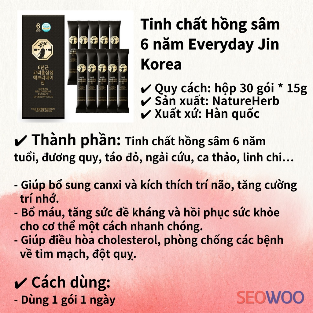 30 gói / Tinh chất hồng sâm 6 năm EverydayJin Korea – Korea Reg Ginseng Extract Everyday Jin