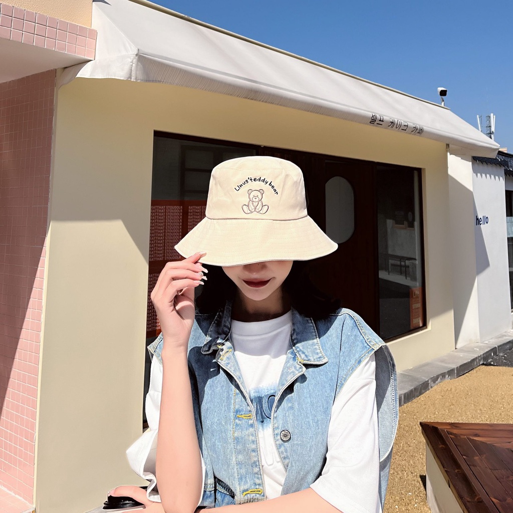 Mũ Bucket Thêu Hình Nón Tai Bèo Vành Cụp Gấu Teddy Bear 463 Nhiều Màu Sắc Ulzzang Form Unisex Nam Nữ - Hazo