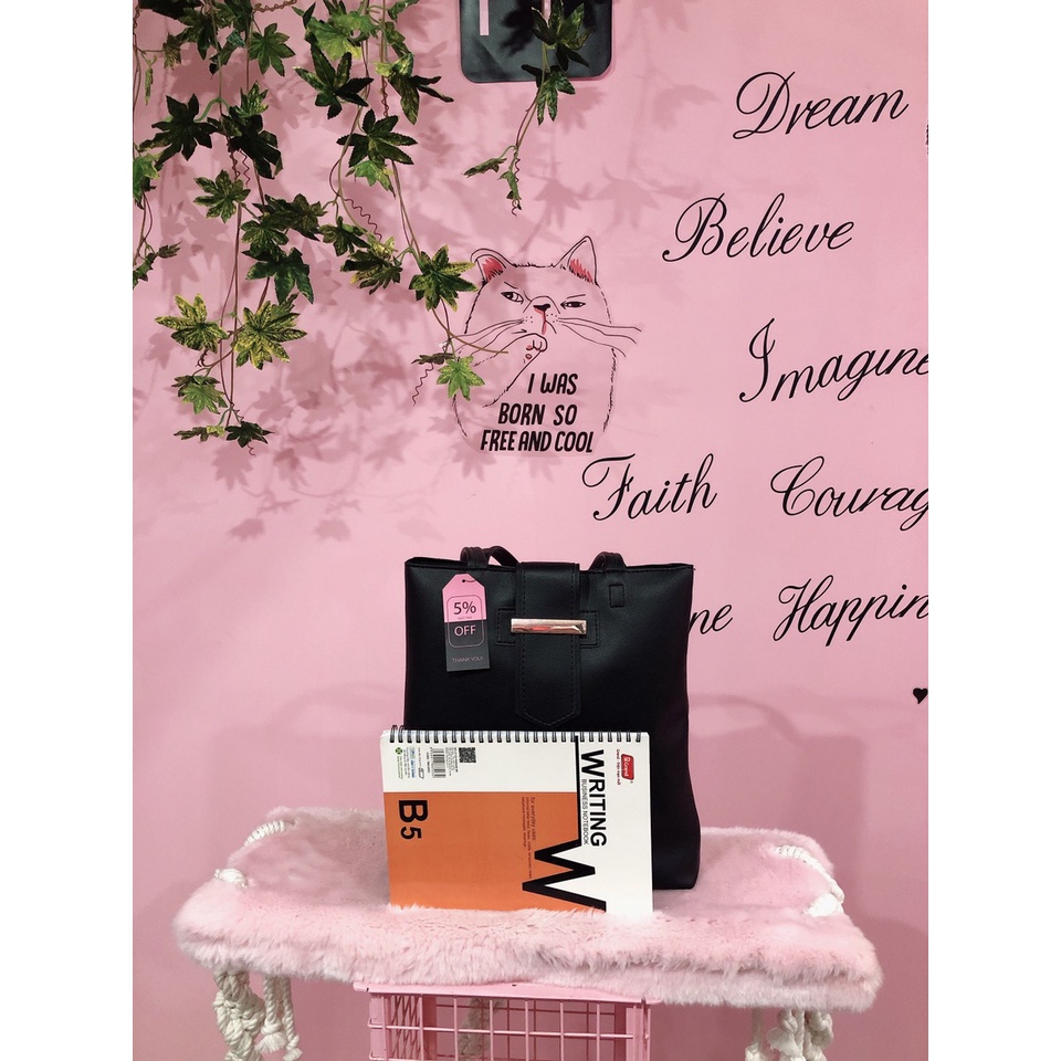 Túi tole bag chất da Pu vừa size A4 đơn giản tiện lợi, mã Phera, FTT6