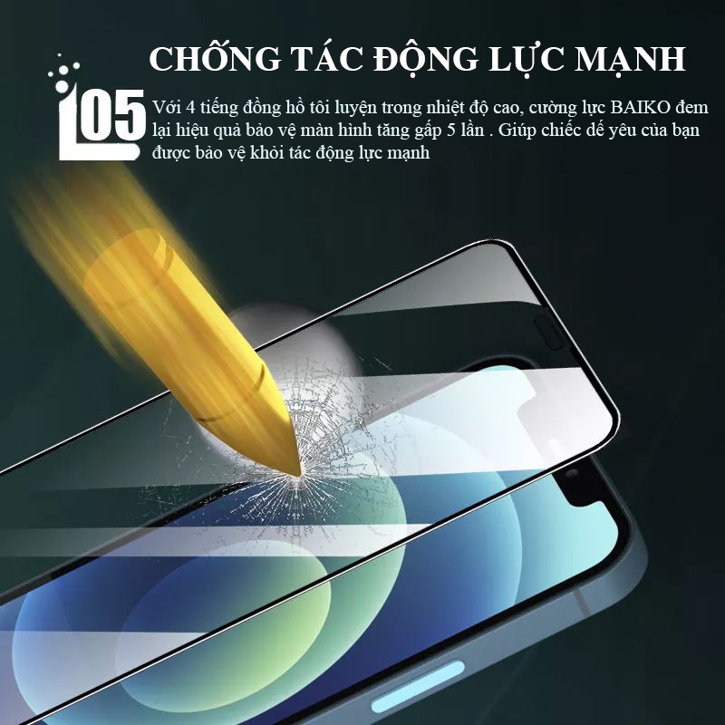 Cường lực BAIKO KINGKONG cao cấp full màn, Kính cường lực iphone 7/8/plus/x/xs/xr/11/12/13/pro/promax có màng bảo vệ loa