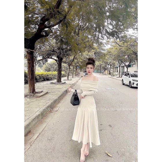 Váy trễ vai len dài tay