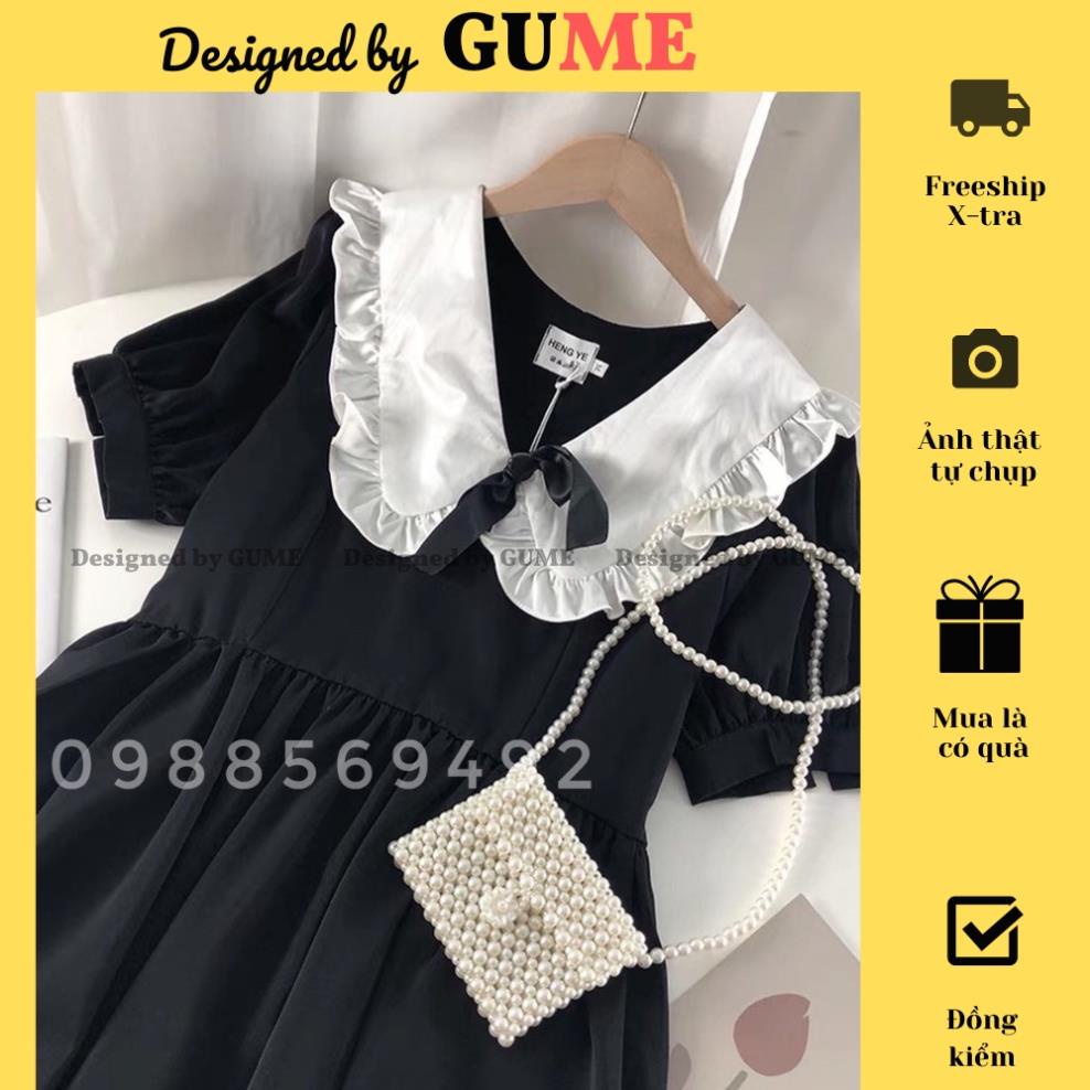 VIP Đầm bầu công sở Váy bầu mẹ bia BABY DOLL ĐEN CỔ TAM GIÁC NHÚN BÈO BUỘC NƠ MB 246