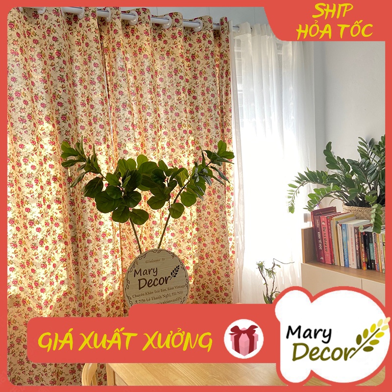 Rèm cửa sổ trang trí vải bố linen đẹp - họa tiết Hoa hồng nhí R-G04