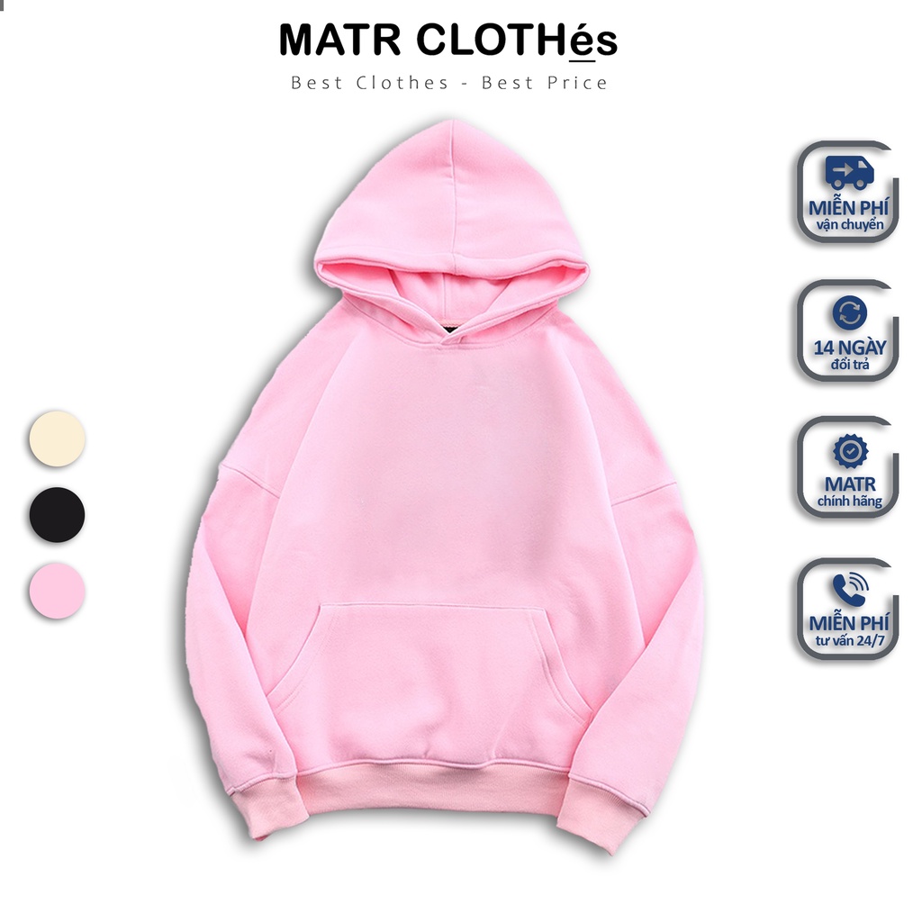 Áo Hoodie hồng trơn nam nữ Basic oversize form rộng Unisex