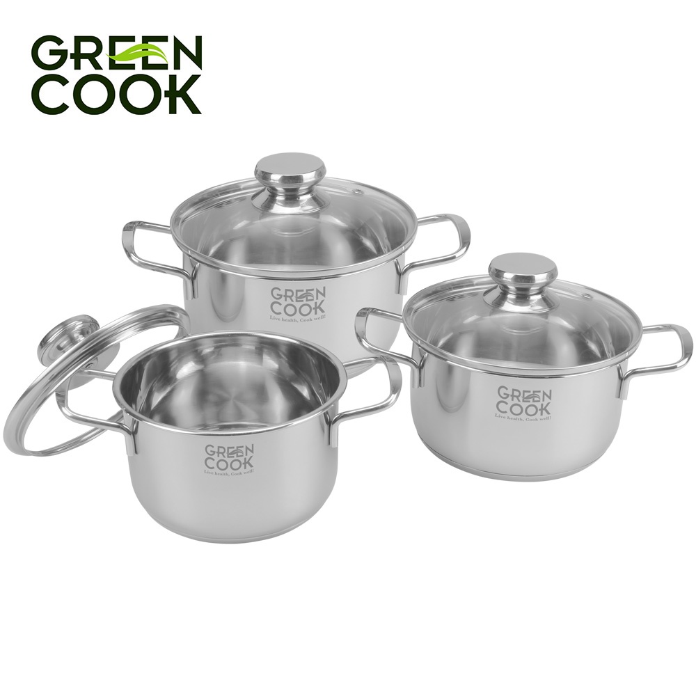 Bộ nồi Inox 3 đáy cao cấp Green Cook GCS06-T1 siêu bền sử dụng được trên bếp từ