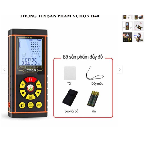 Thước đo laser ,máy đo  khoảng cách điện tử  đa năng VCHON H40 chuyên dụng trong xây dựng ,giúp đo chính xác dễ dàng hơn