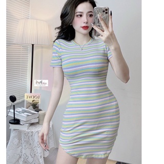 Đầm ôm body sọc,đầm xẻ tà tôn dáng