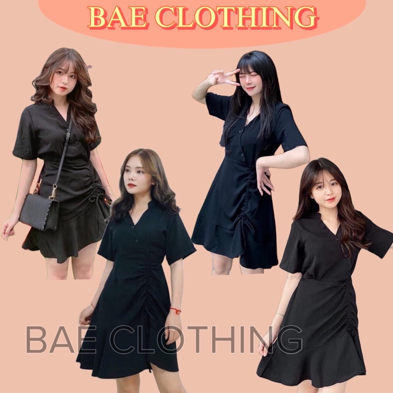 ĐẦM XINH RÚT DÂY PETTIE DRESS ĐỘC LẠ - ĐẦM XOÈ NHẸ PHÍA ĐUÔI màu đen dự tiệc thiết kế rút dây cổ trụ style ullzang hàn