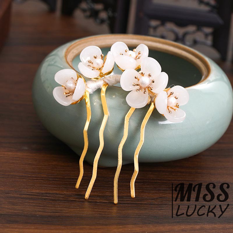 Kẹp tóc trang trí hình hoa đính ngọc trai đẹp mắt cho nữ