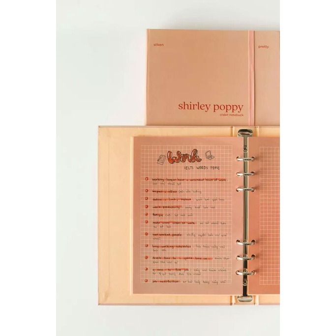 Sổ còng Crabit màu hồng cute - Shirley Poppy - bìa cứng A5 6 lỗ, thay giấy dễ dàng - Giao hỏa tốc