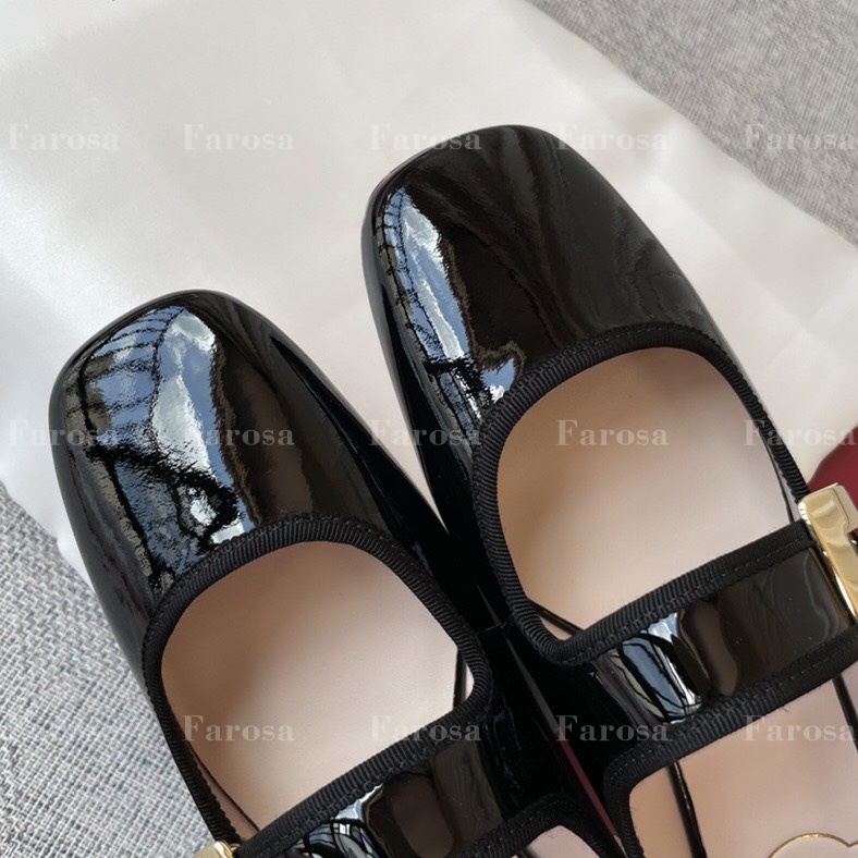 Giày sục nữ mary Janes mũi vuông  phối khóa đá vuông sang chảnh