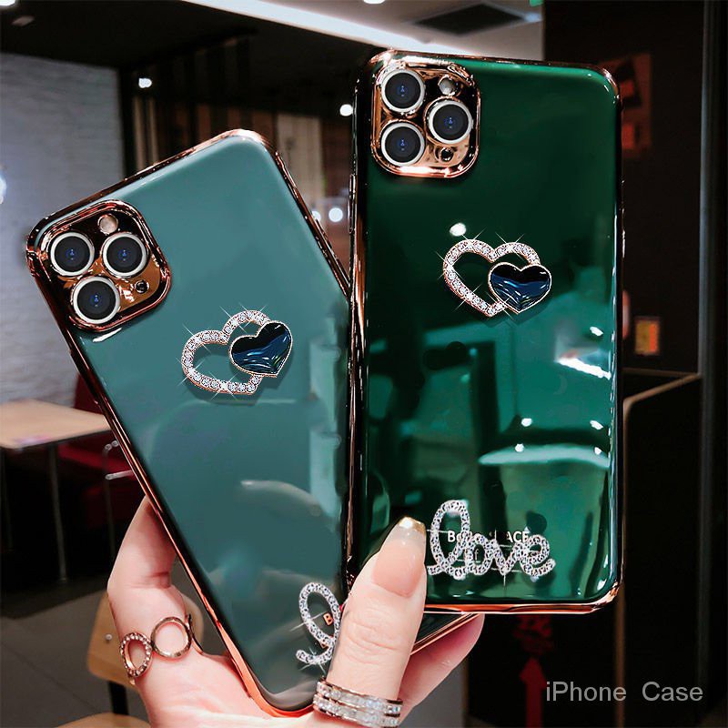 Ốp Điện Thoại Mạ Điện Họa Tiết Trái Tim Cho iPhone 7 8 Plus x Xsmax 11 12 13 14 Pro Max