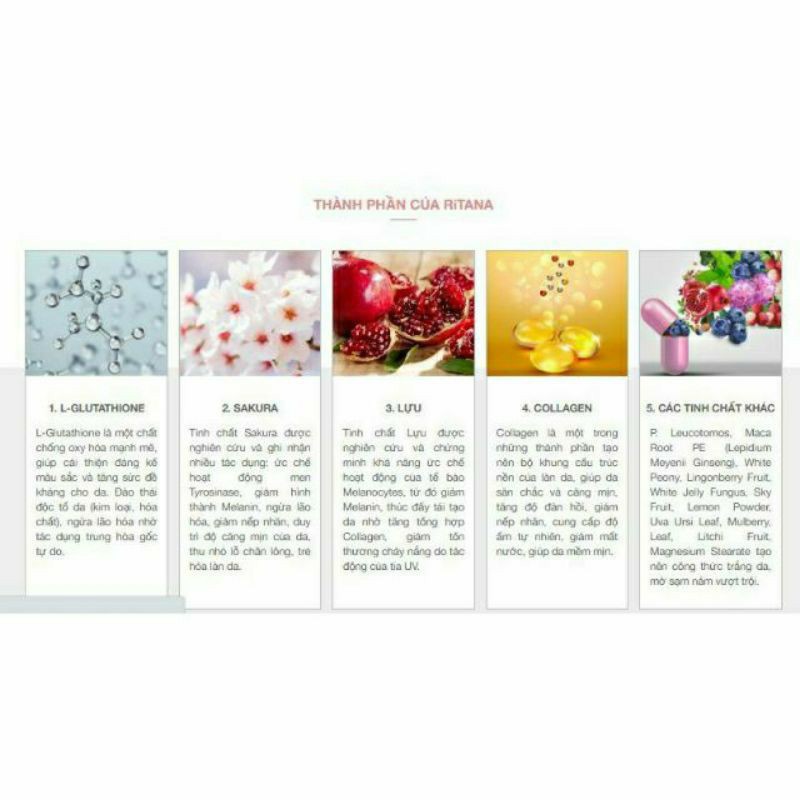 Viên uống trắng da RITANA🔥Tích Điểm 2 Lọ 60 Viên Tặng 1 Lọ 15 Viên🔥Trắng Hồng - Chống Nắng | BigBuy360 - bigbuy360.vn