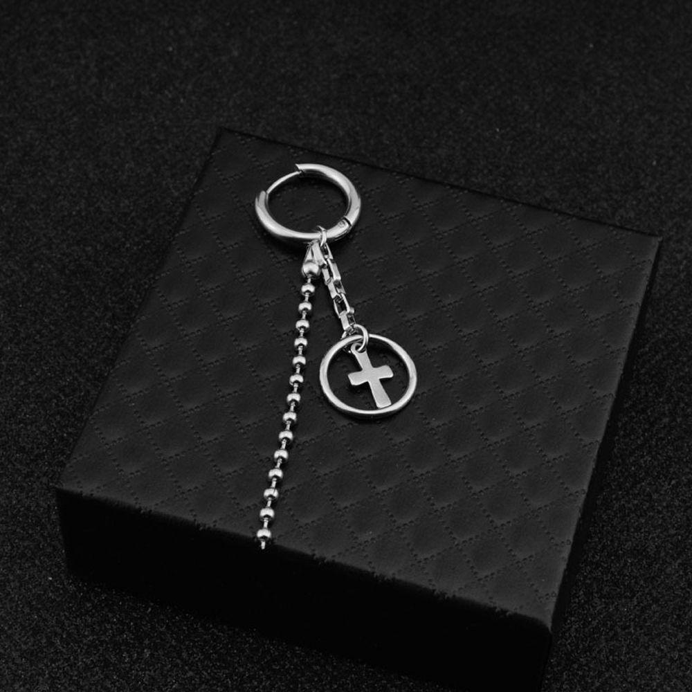 Bông Tai Tua Rua Lông Vũ Hình Thánh Giá Phong Cách Punk Đơn Giản Cho Nam