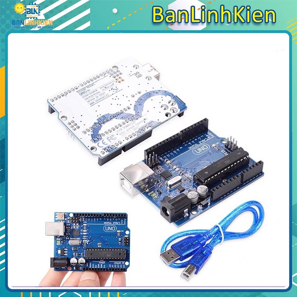 kit học tập arduino uno R3 atmega16u2/ CH340 bảo hành 6 tháng kèm cáp nạp