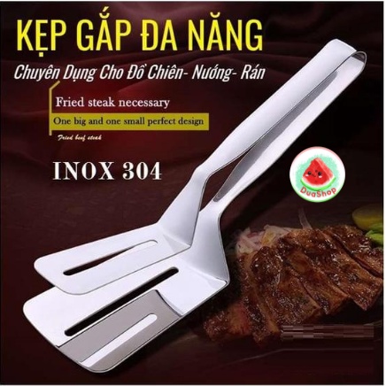 Kẹp Lật Thức Ăn Chuyên Dụng Beef Steak, Gắp Đồ Chiên Rán Inox 304 Cao Cấp Dài 25cm Duashop