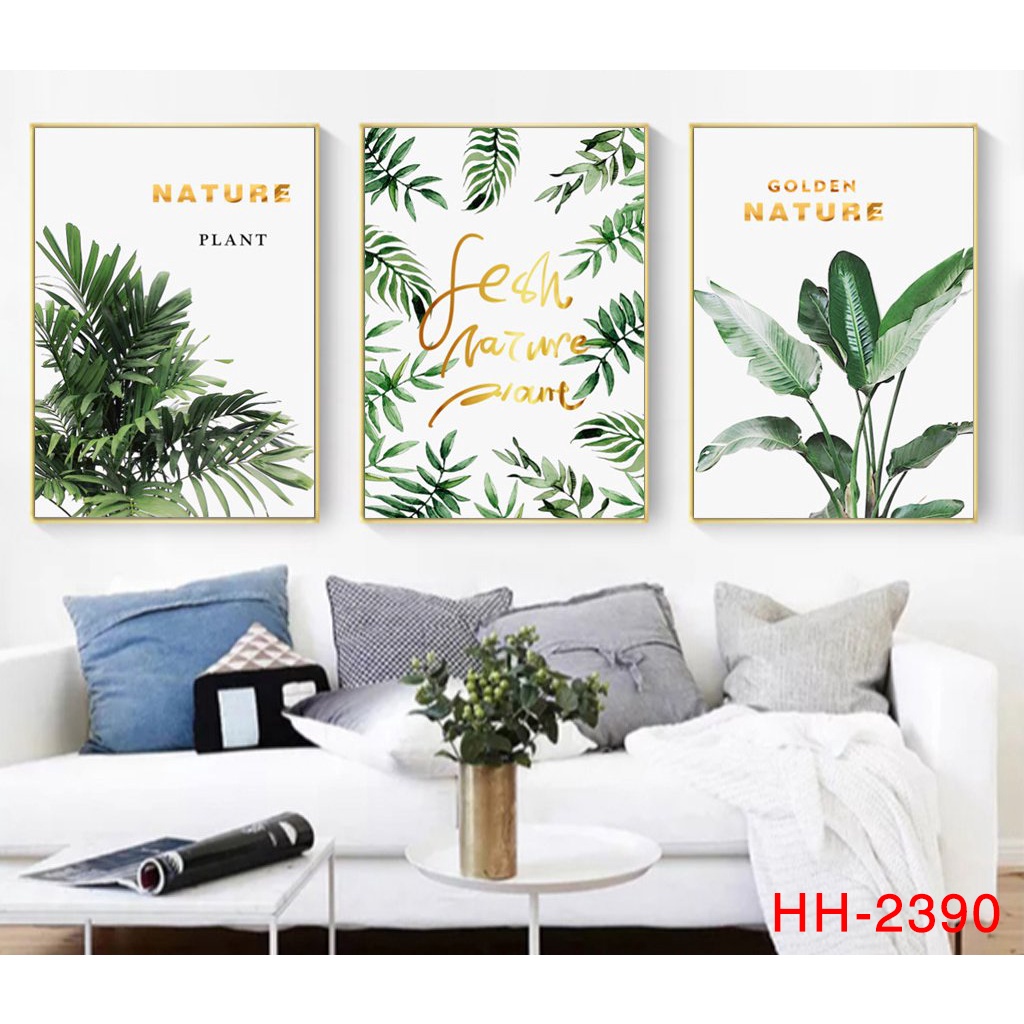 Combo tranh treo tường lá xanh- Tranh treo tường giá xưởng -Tặng kèm đinh 3 chân chuyên dụng không cần khoan tường