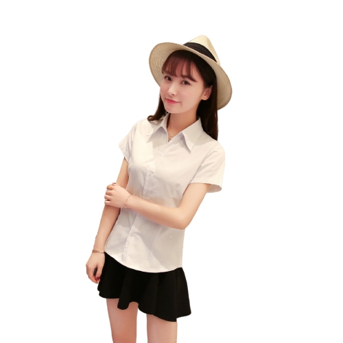 Áo sơ-mi màu trơn cổ chữ V chất cotton mềm mại trẻ trung cho nữ