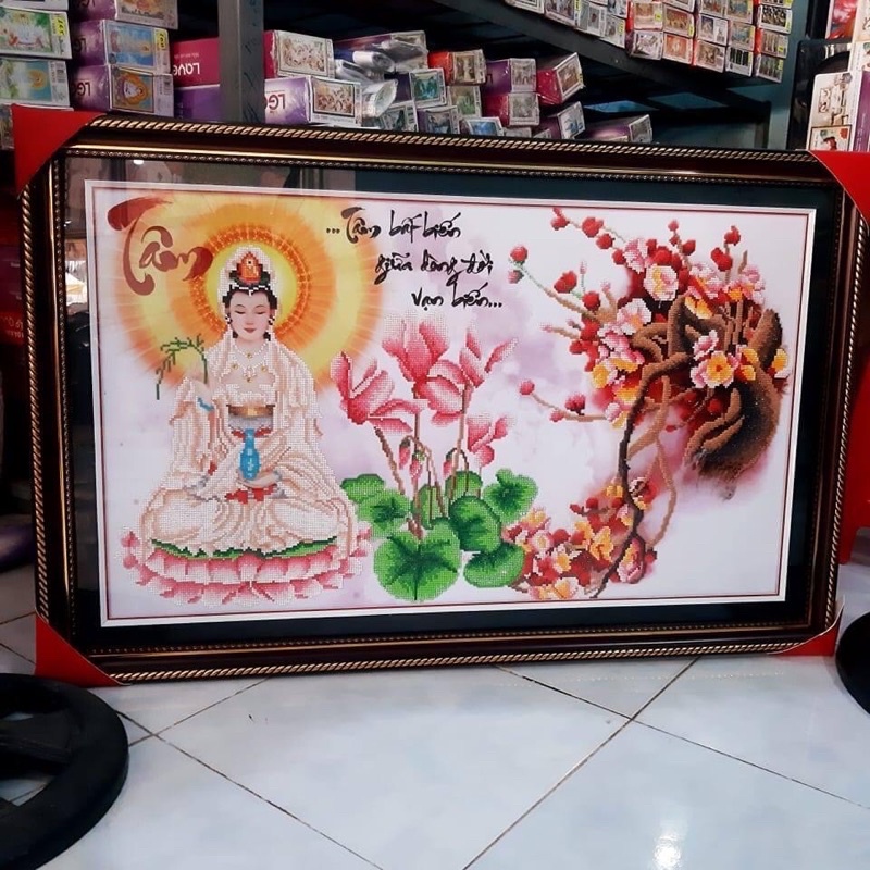 Tranh đính đá Phật Quan Âm LV384 (100x62cm) - chưa đính đá, chưa khung