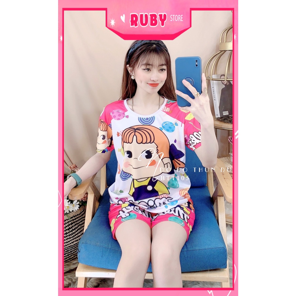 Đồ bộ nữ mặc nhà chất thun mềm mát in hình hoạt hình dễ thương BTT105